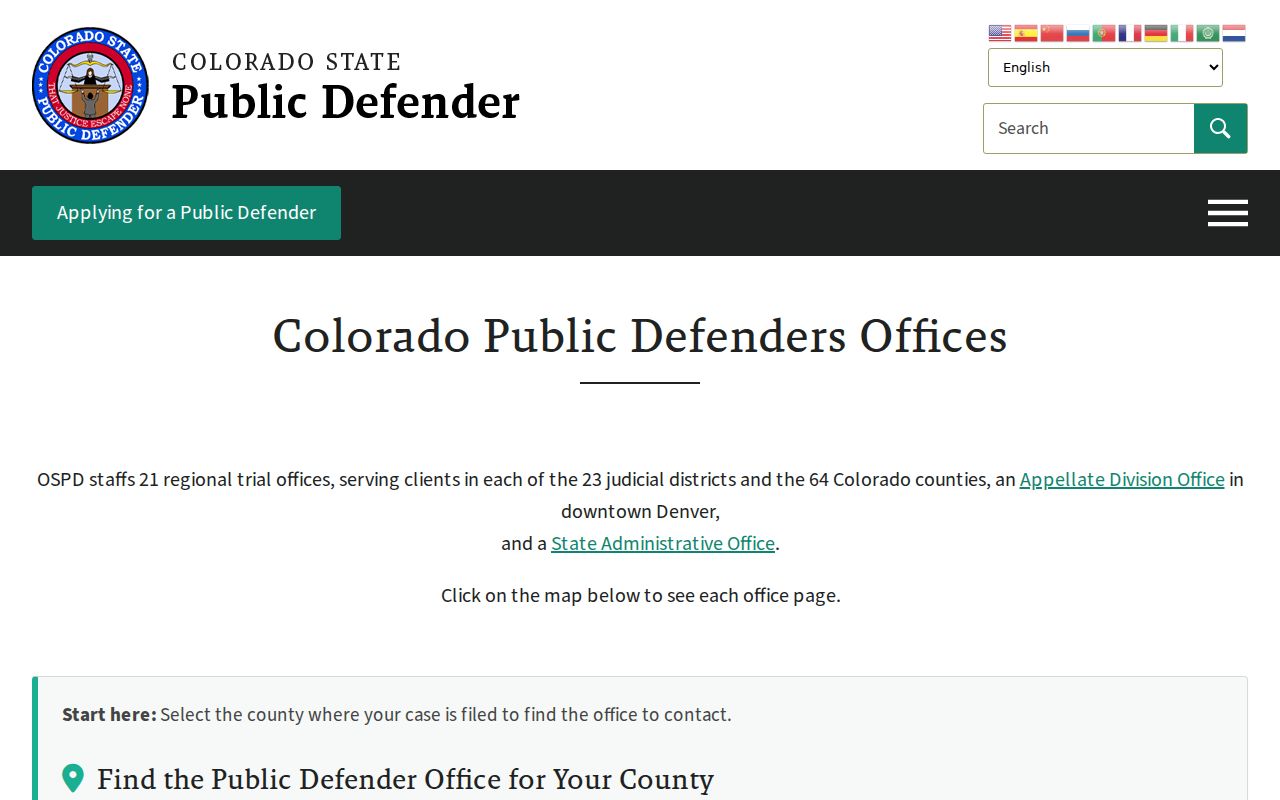 Dolores County Clerk of Court regional public defender offices page