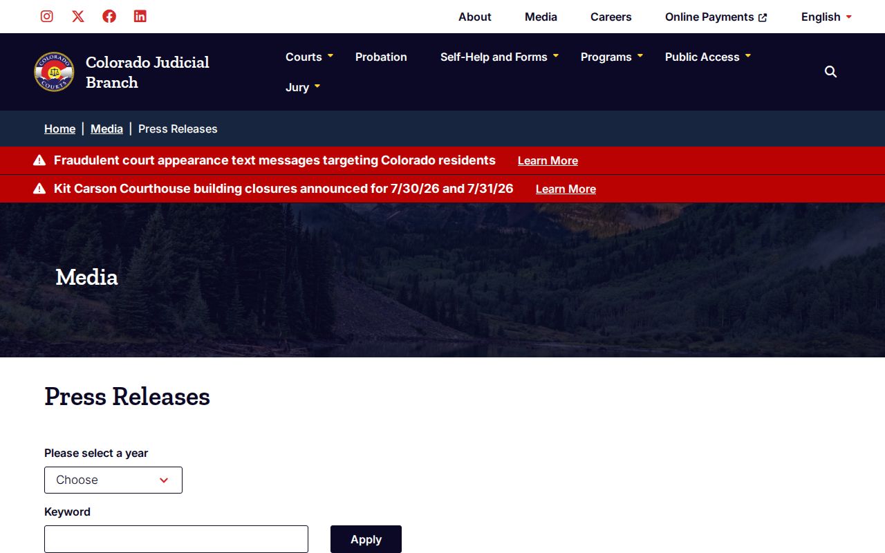 Dolores County court dockets Colorado Judicial Branch press releases