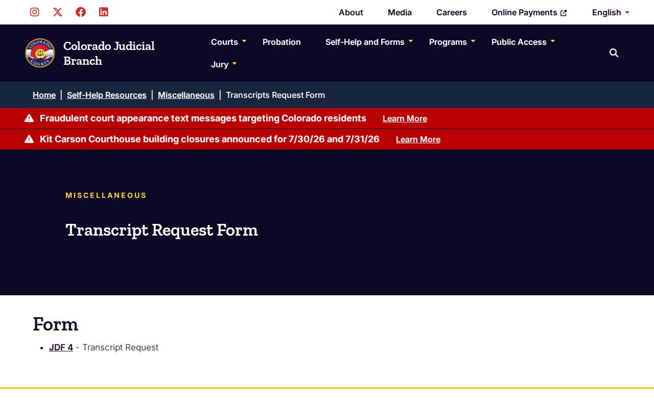 Dolores County court records transcript request form