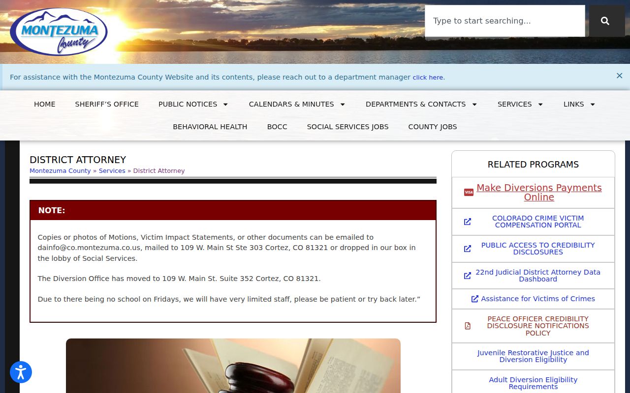 Dolores County criminal court records 22nd Judicial District Attorney page