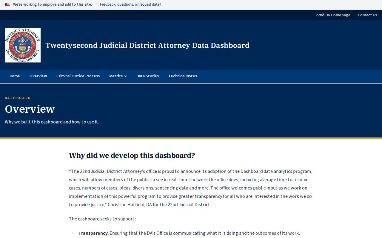 Dolores County criminal court records 22nd Judicial District Attorney data dashboard