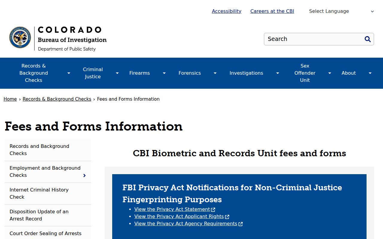 Dolores County criminal court records CBI fees and forms
