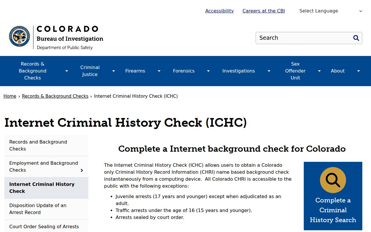 Dolores County criminal court records CBI Internet Criminal History Check