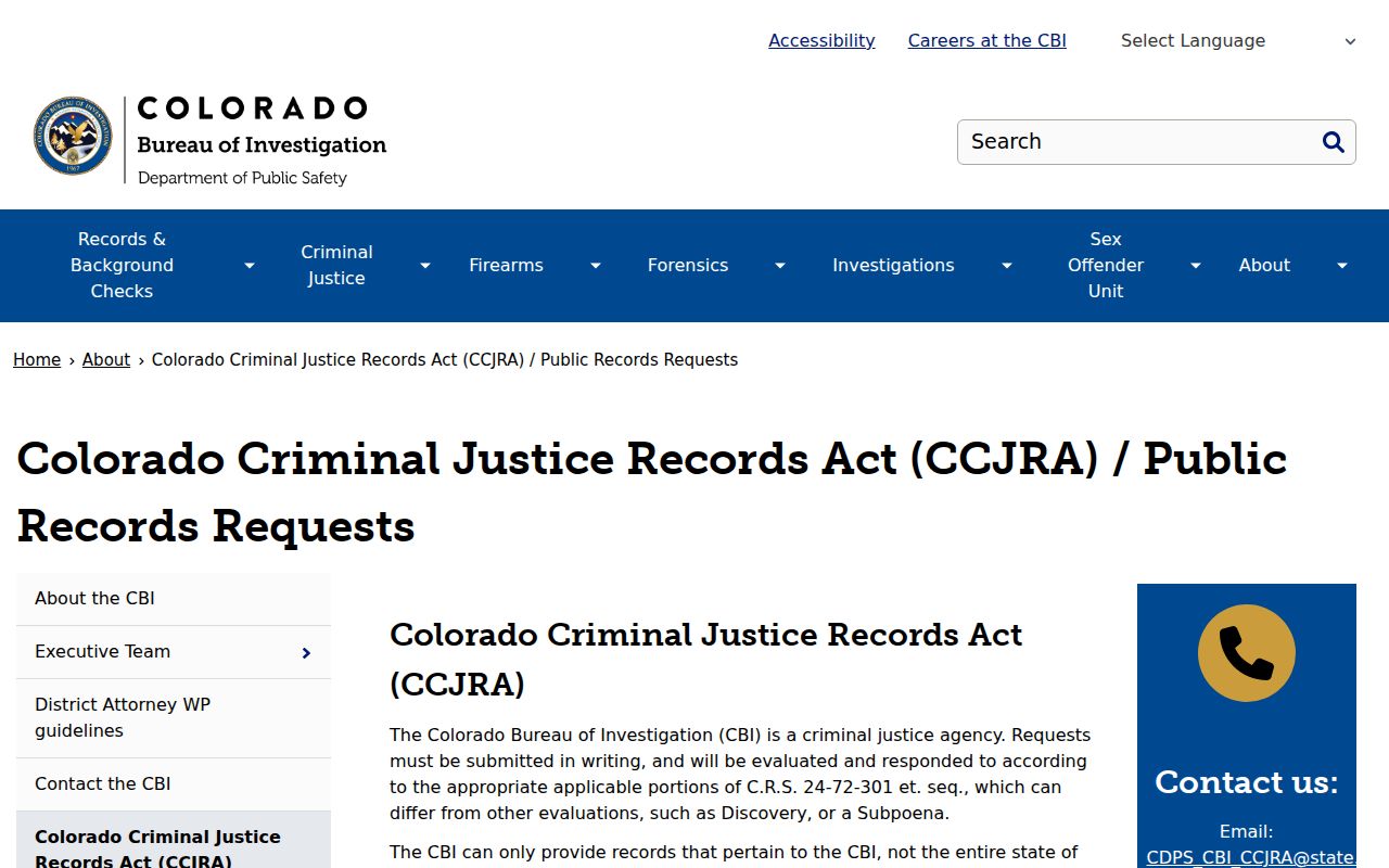 Dolores County criminal court records CBI CCJRA public records requests