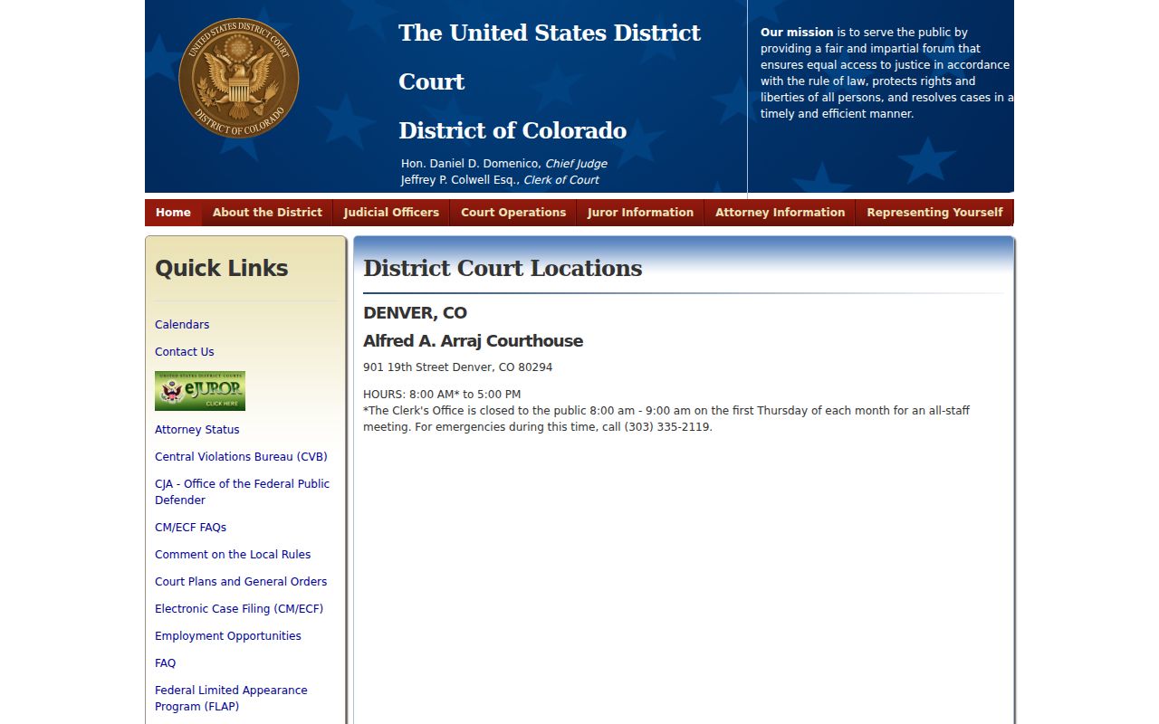 Dolores County District Court federal court locations page