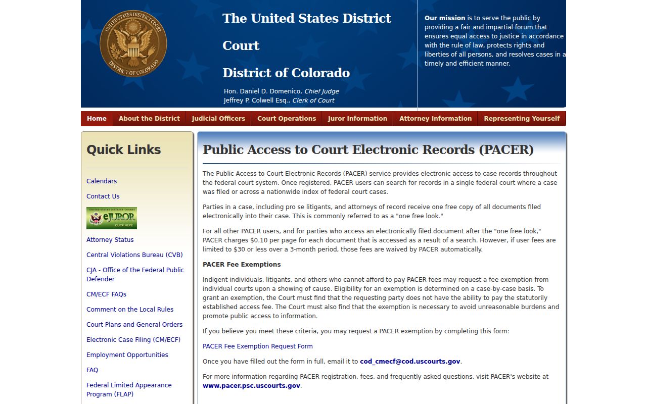 Dolores County District Court PACER federal records page