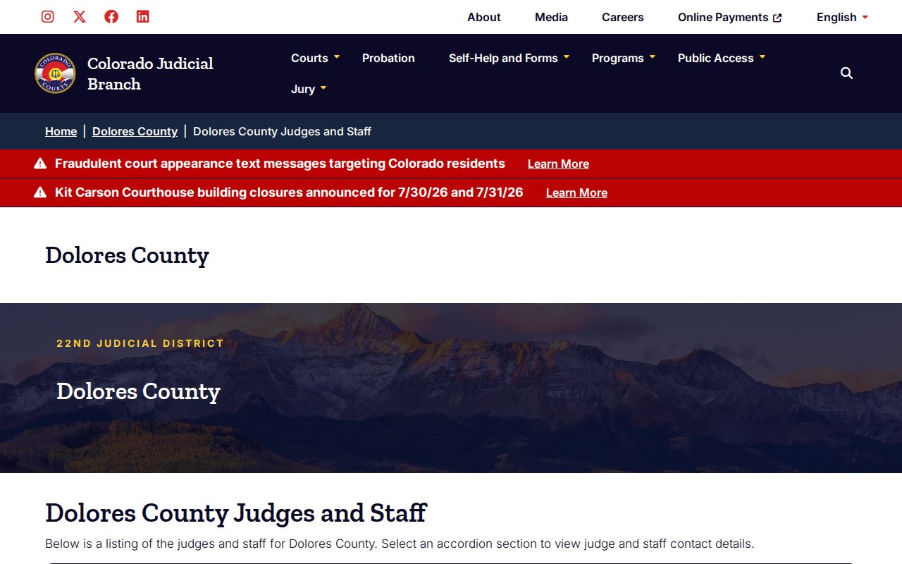 Dolores County court records judges and staff information