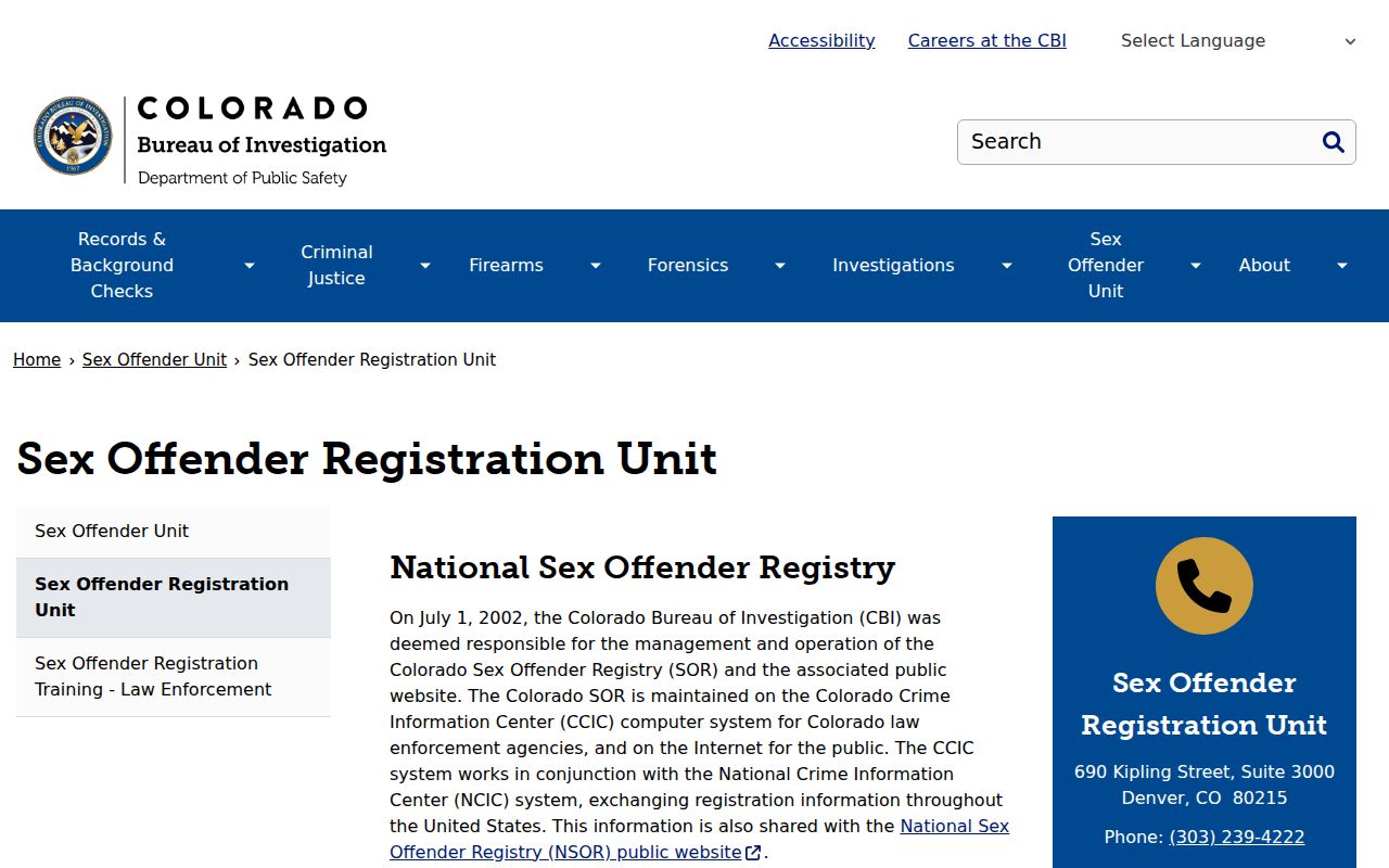 Dolores County inmate records and CBI sex offender registration unit page