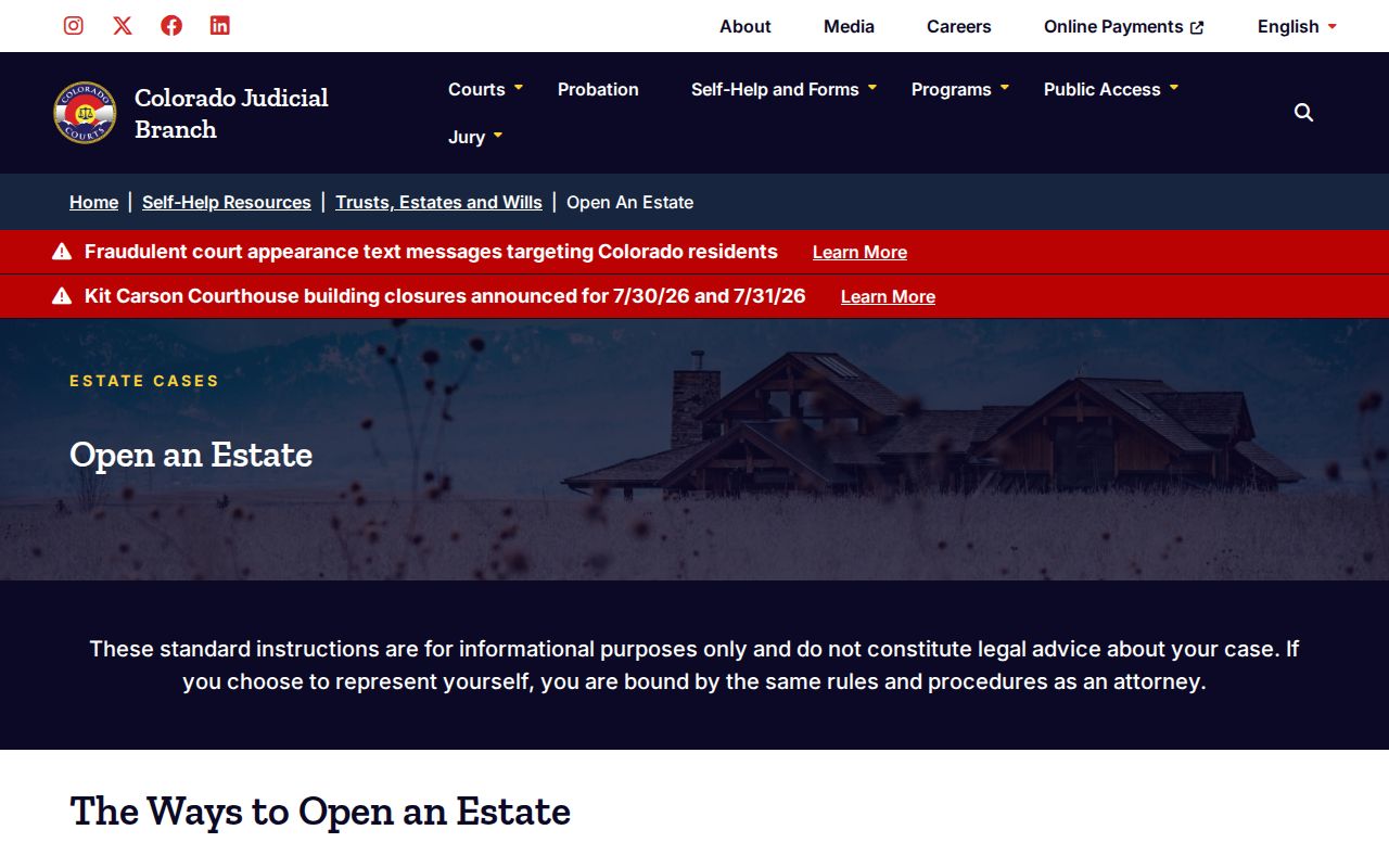 Dolores County probate records open estate self-help page