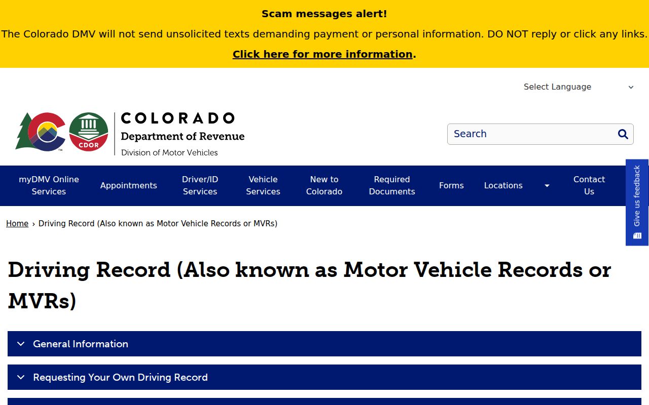 Dolores County traffic court records and Colorado DMV motor vehicle record page