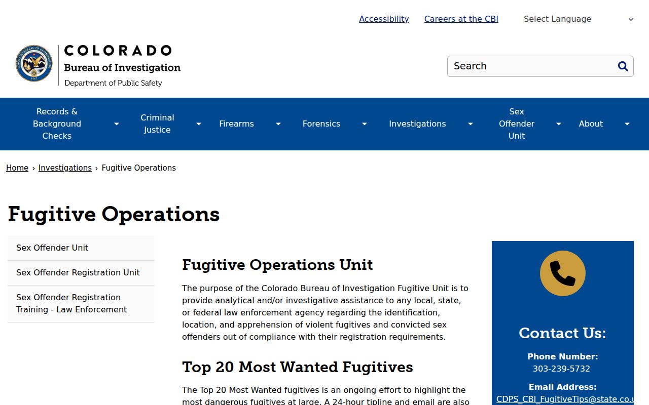 Dolores County warrant records and Colorado CBI fugitive operations page
